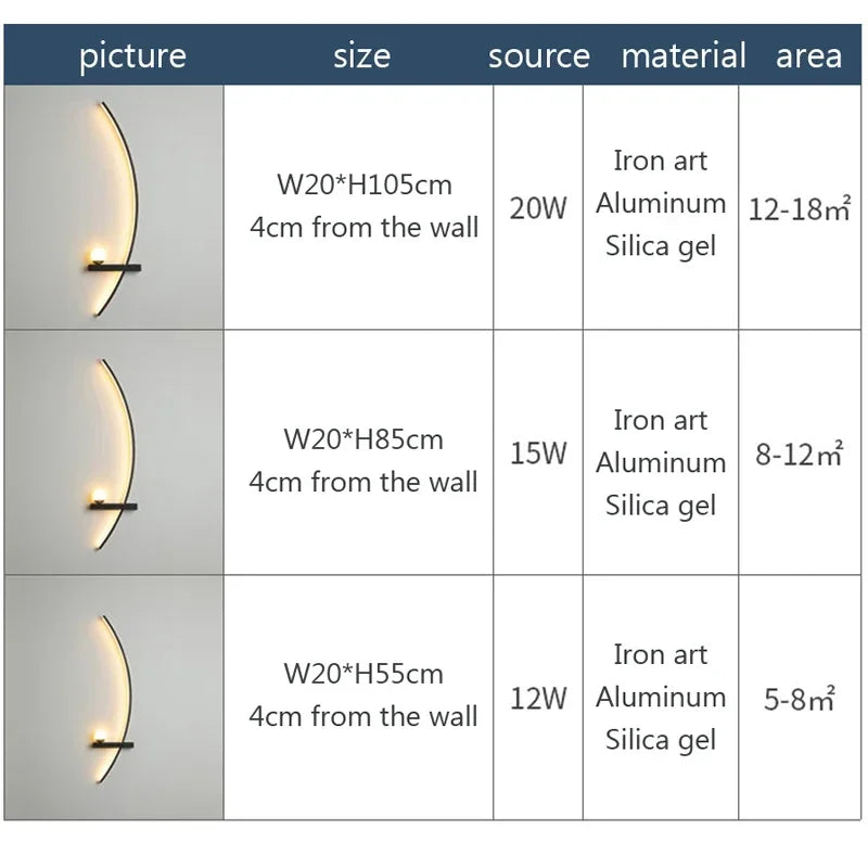 Applique murale LED en arc avec télécommande, 55 ou 105 cm