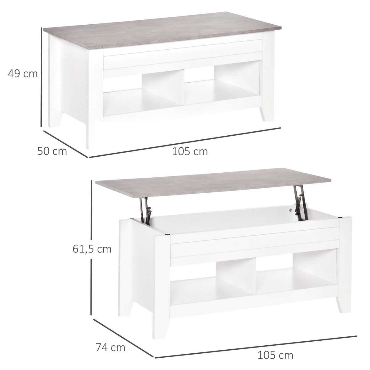 Table basse relevable blanche avec rangement