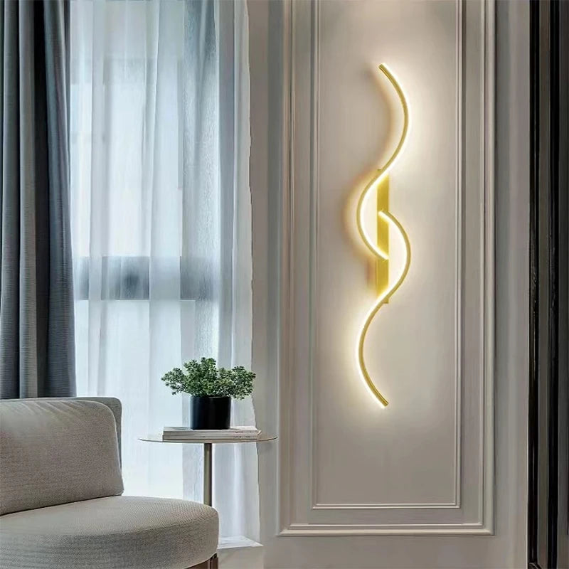 Applique murale LED longue bande, noire ou dorée