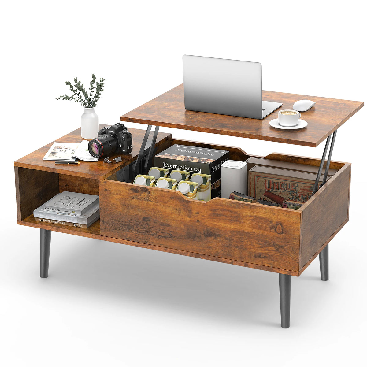 Table basse relevable bois foncé