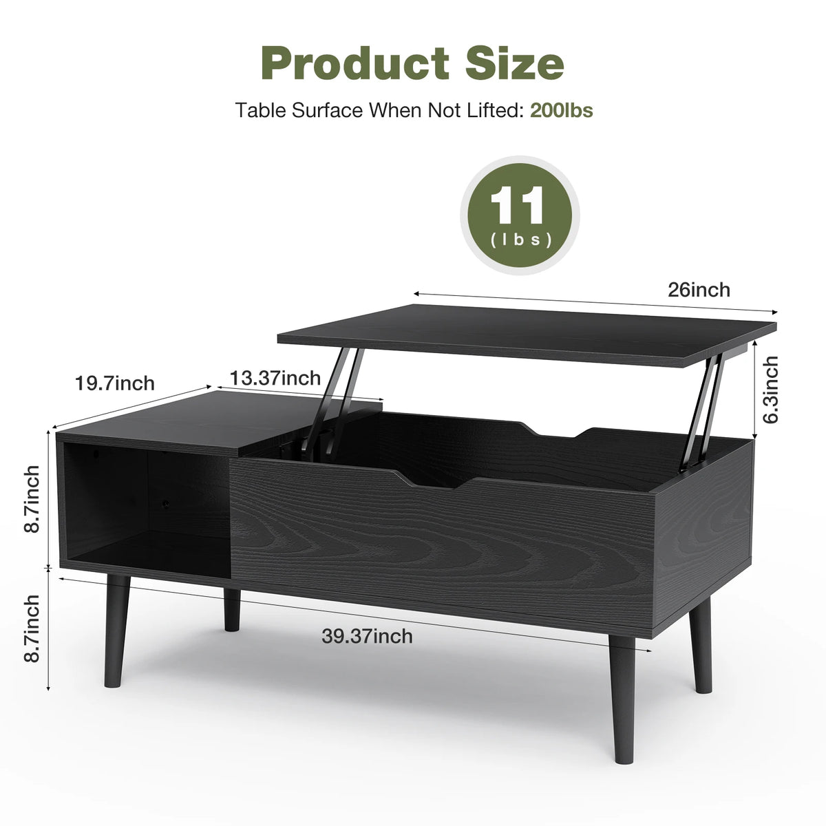 Table basse relevable bois foncé