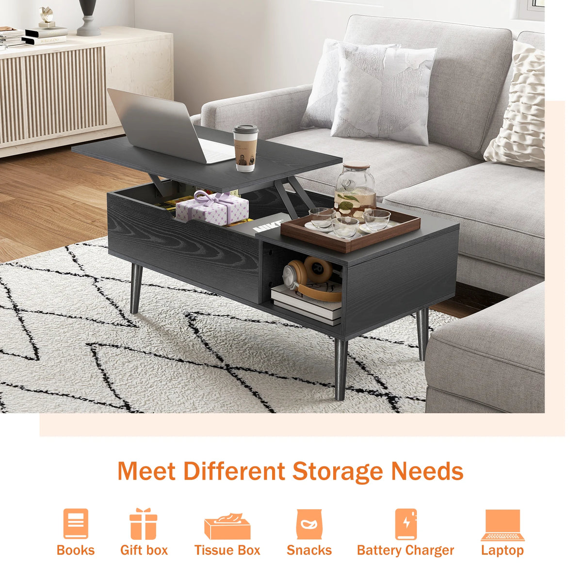Table basse relevable bois foncé