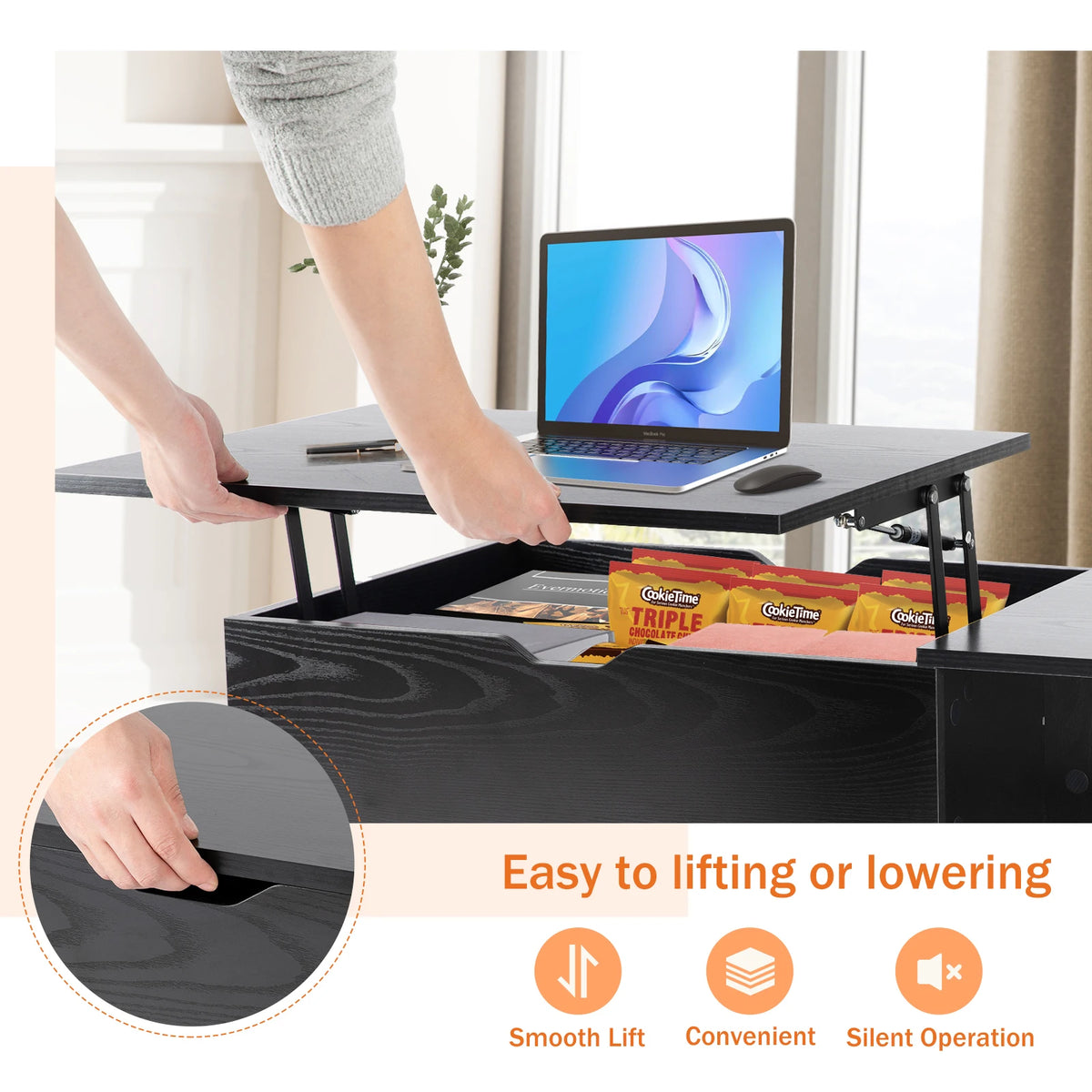 Table basse relevable bois foncé