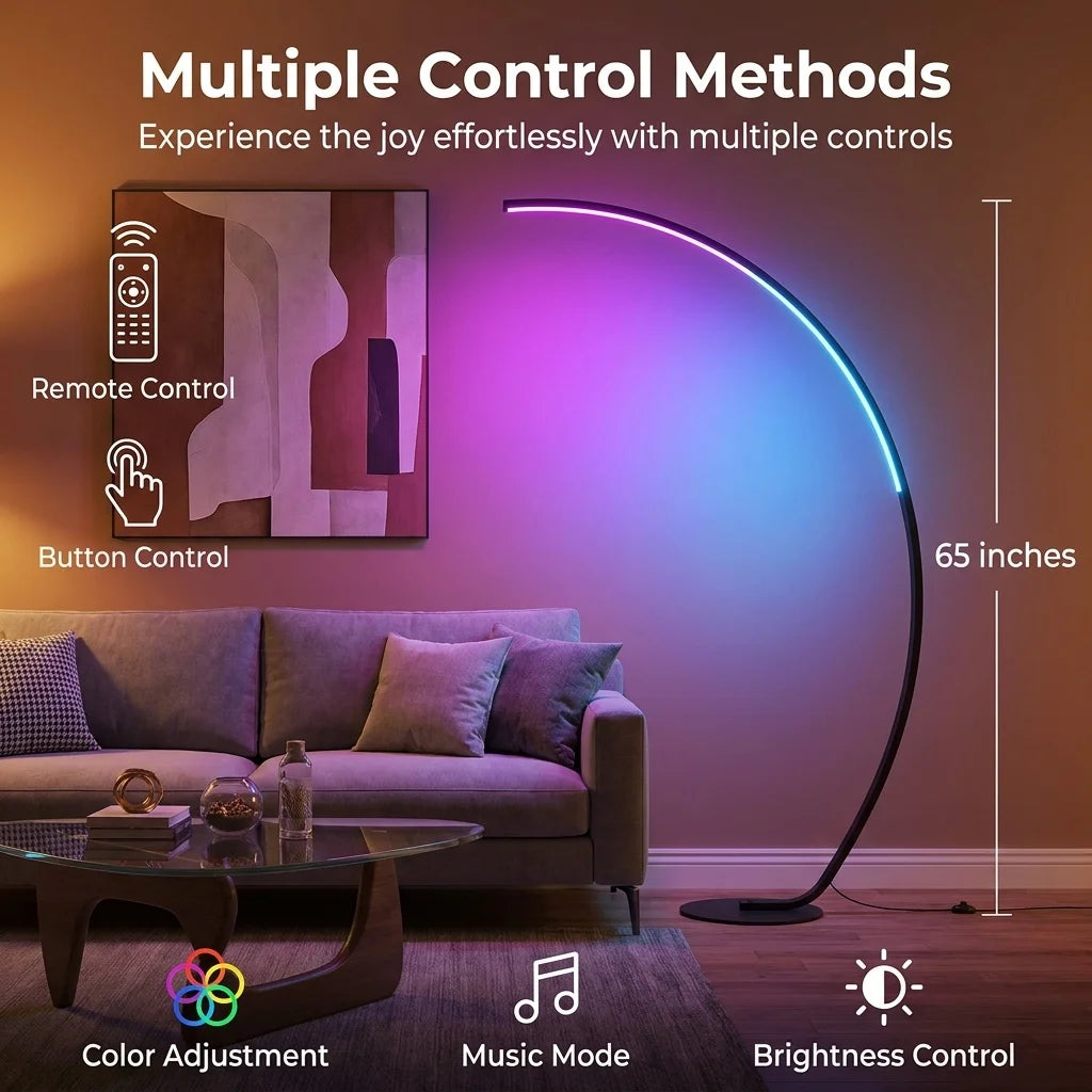 Lampadaire LED RGB d'angle avec télécommande, 165 cm