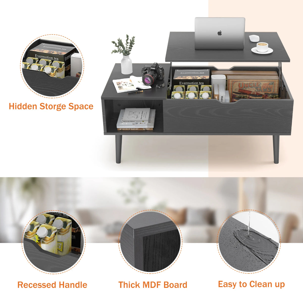 Table basse relevable bois foncé