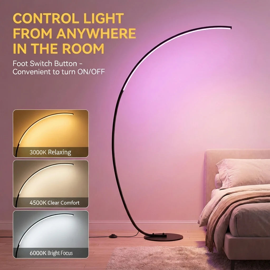 Lampadaire LED RGB d'angle avec télécommande, 165 cm