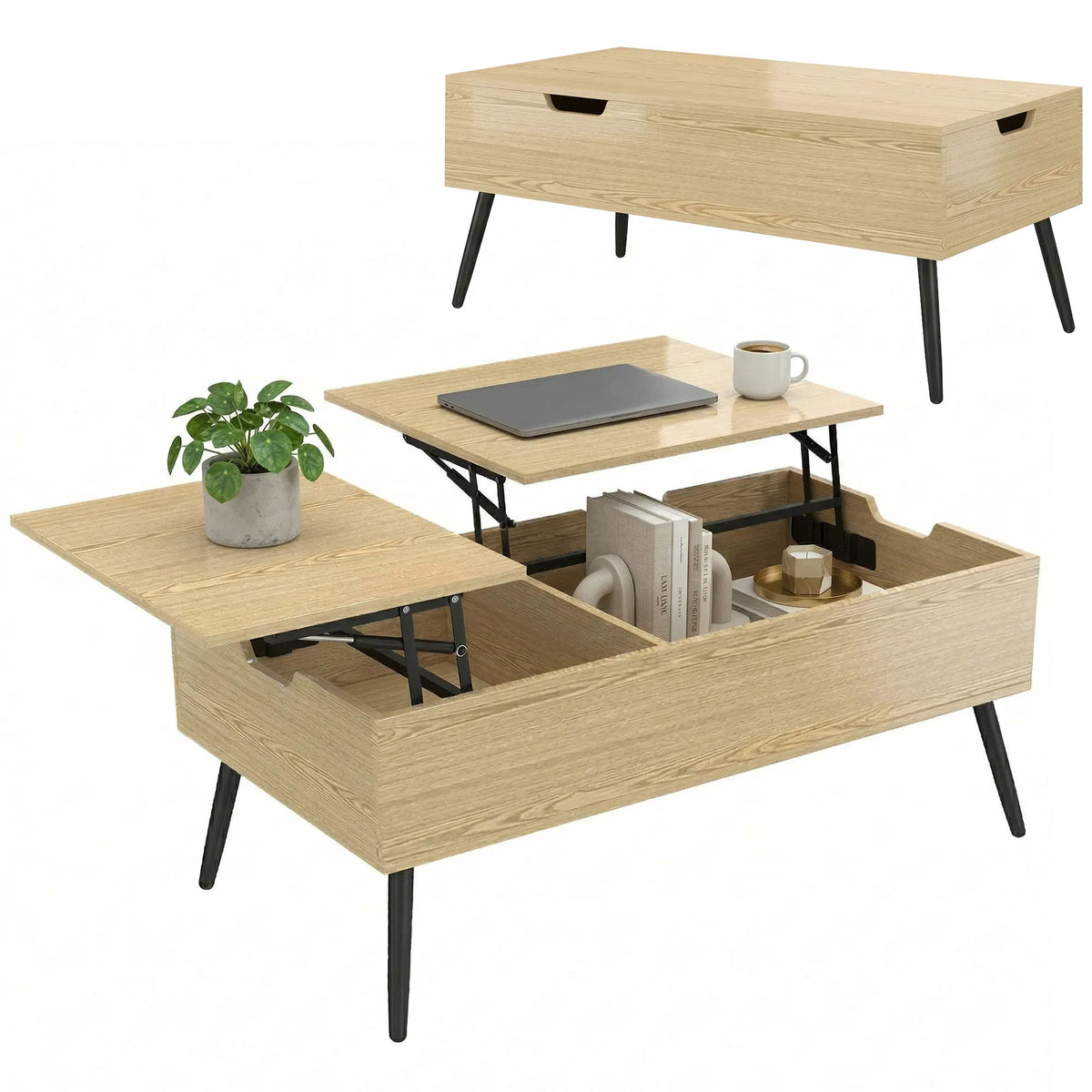 Table basse relevable double plateau bois