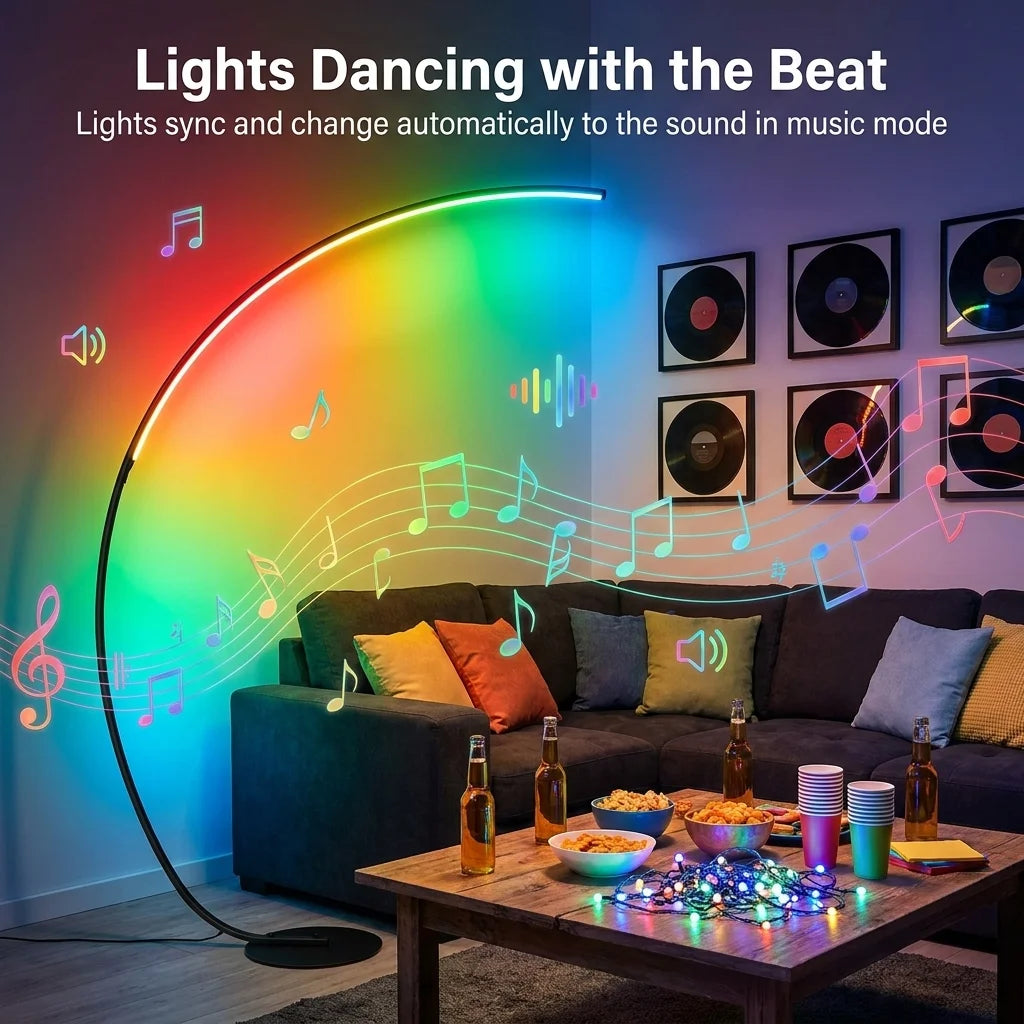 Lampadaire LED RGB d'angle avec télécommande, 165 cm