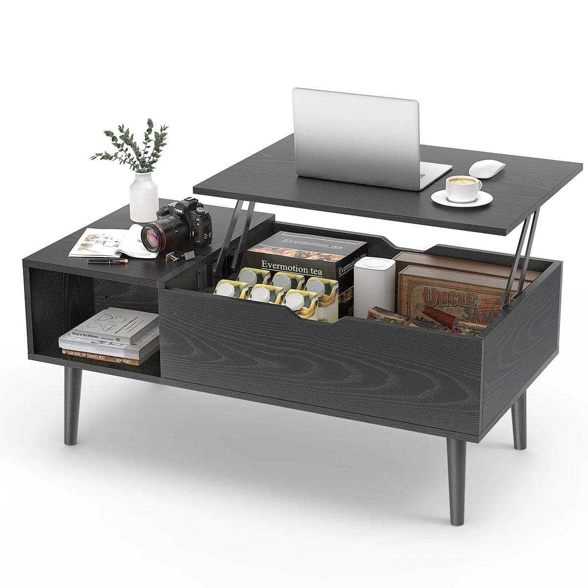 Table basse relevable bois foncé