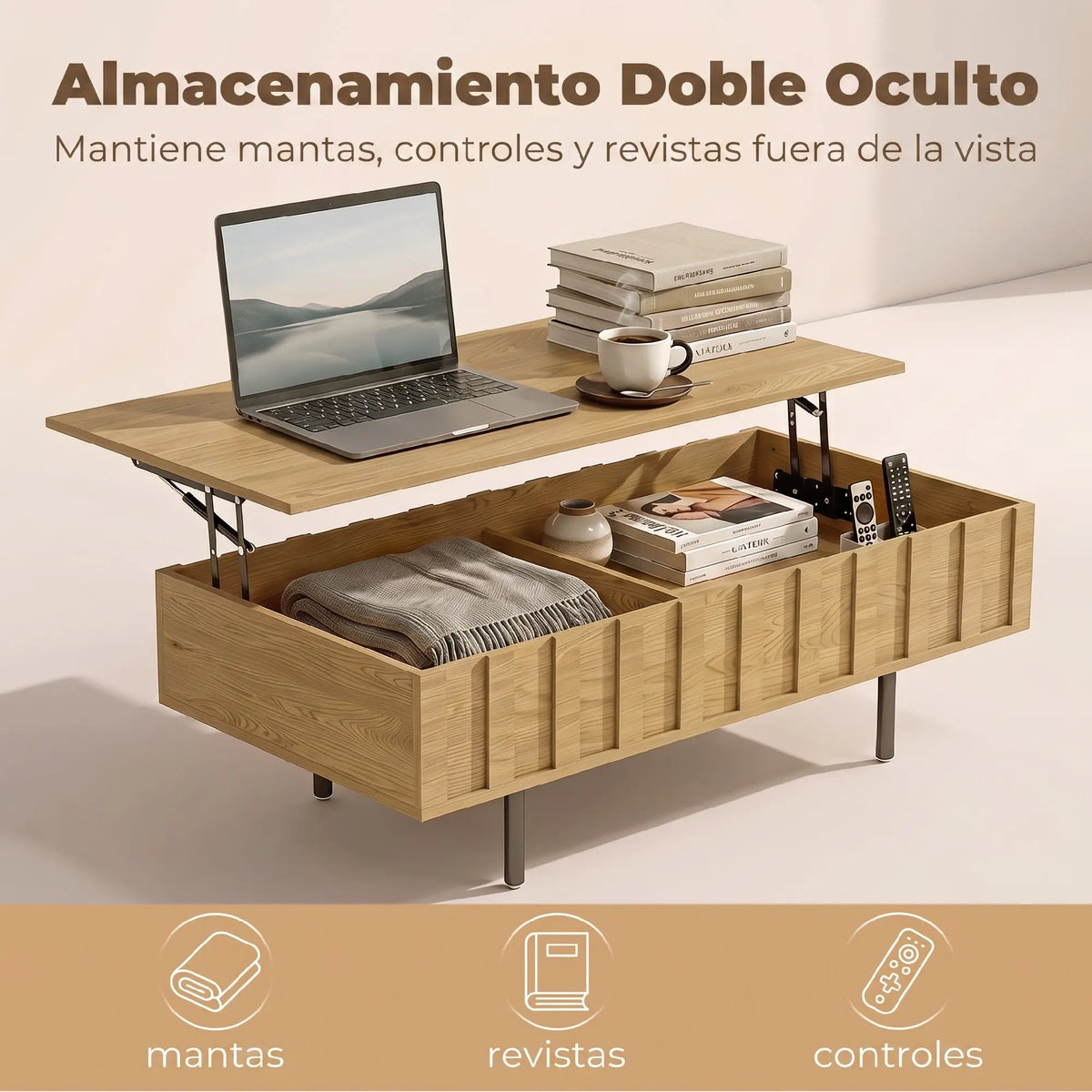 Table basse relevable effet chêne rainuré