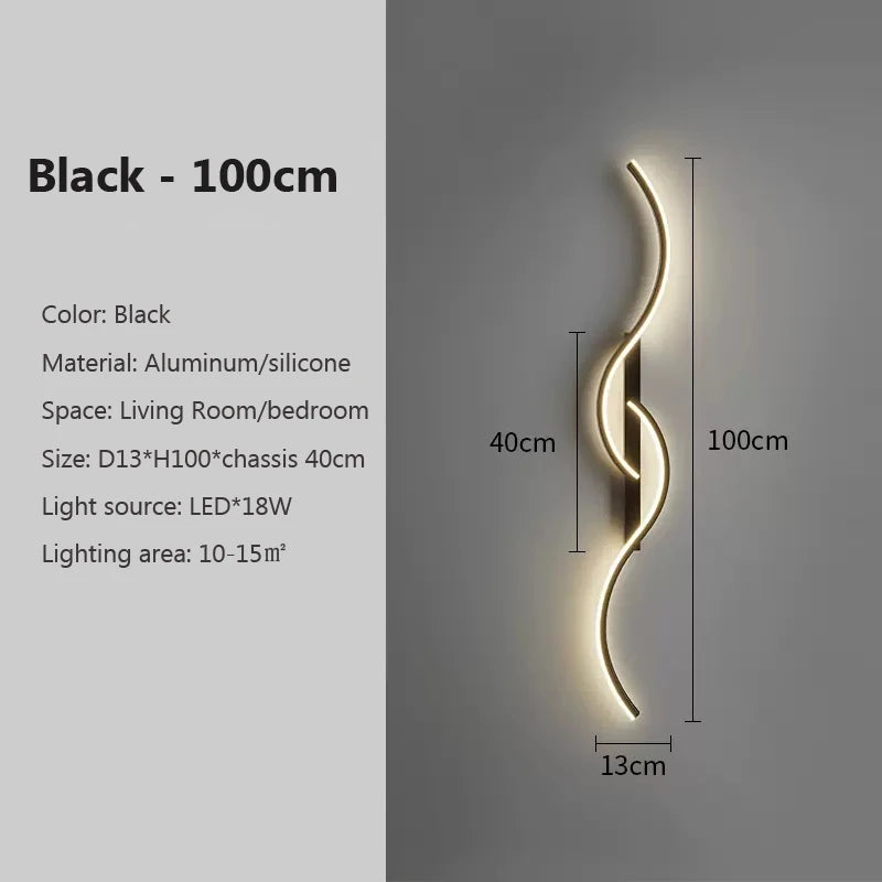 Applique murale LED longue bande, noire ou dorée