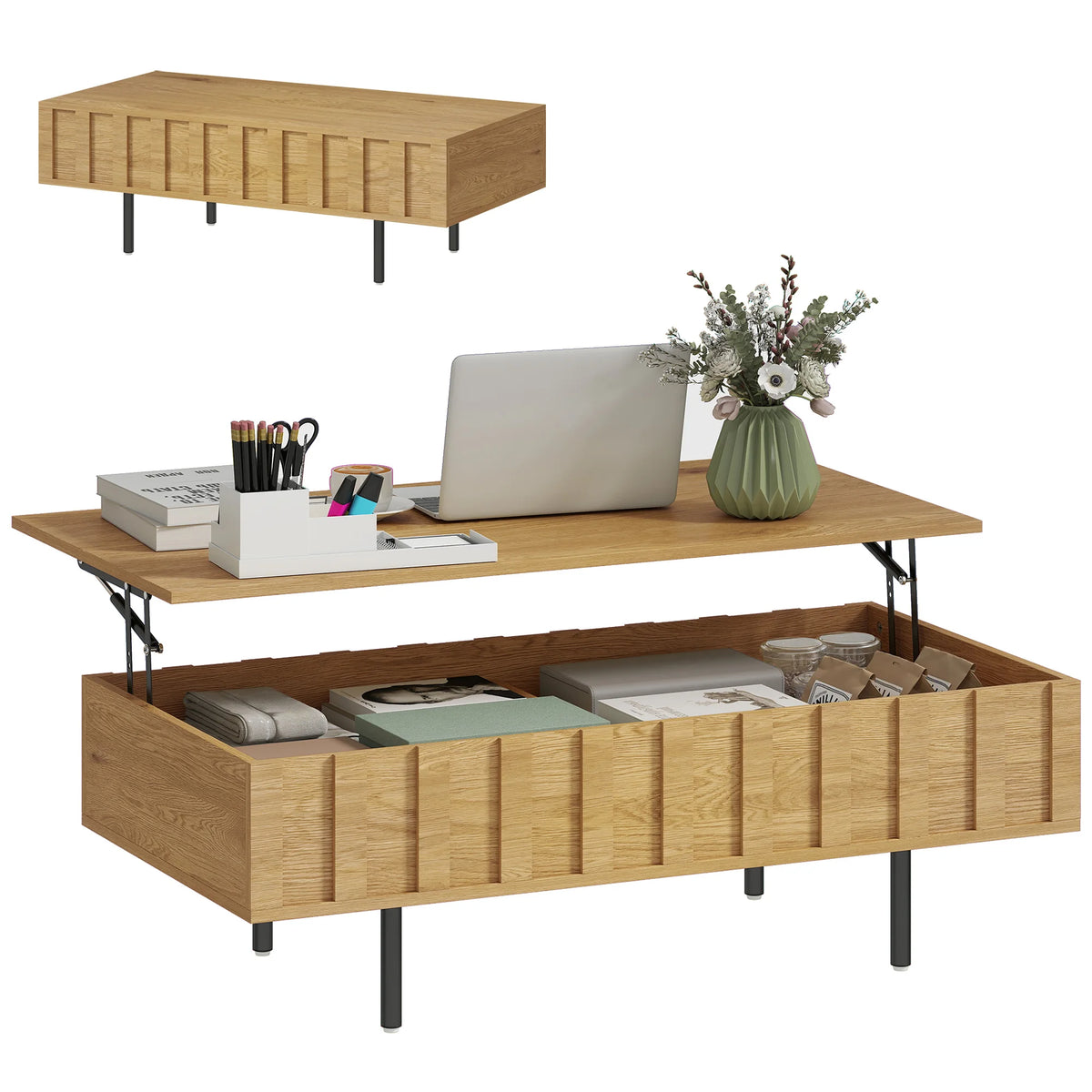 Table basse relevable effet chêne rainuré