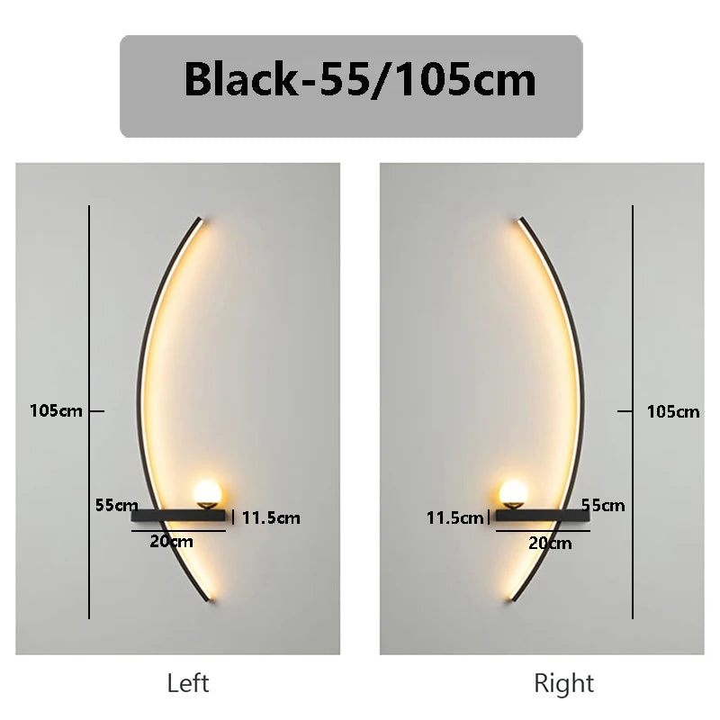 Applique murale LED en arc avec télécommande, 55 ou 105 cm