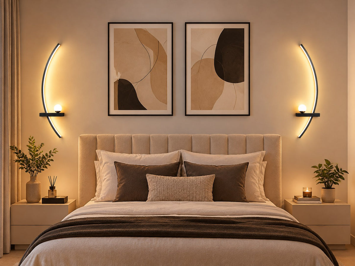Paire d’appliques murales LED en arc autour d’un lit