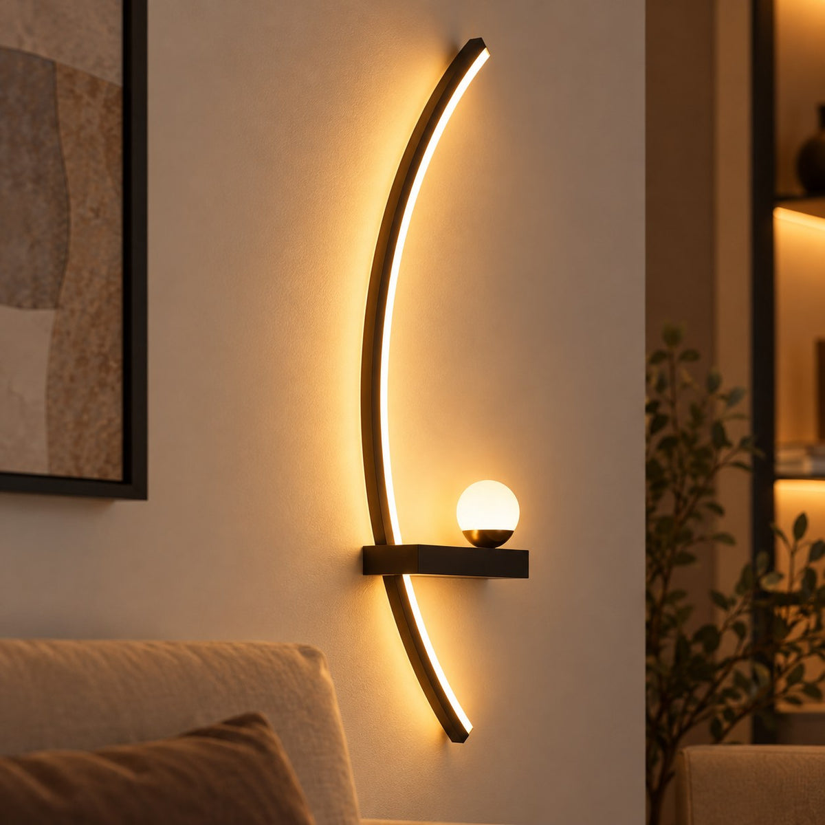 Applique murale LED en arc dans un salon