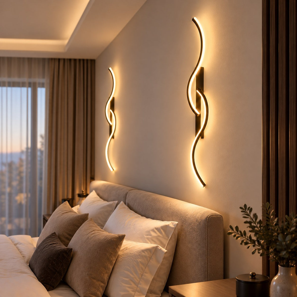 Appliques murales LED ondulées en paire dans une chambre