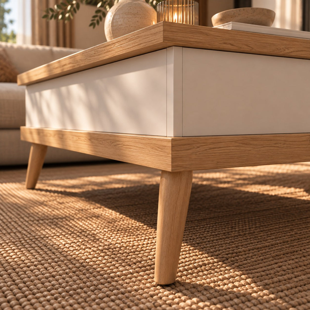 Des pieds fuselés en bois clair, pour une allure légère et scandinave.