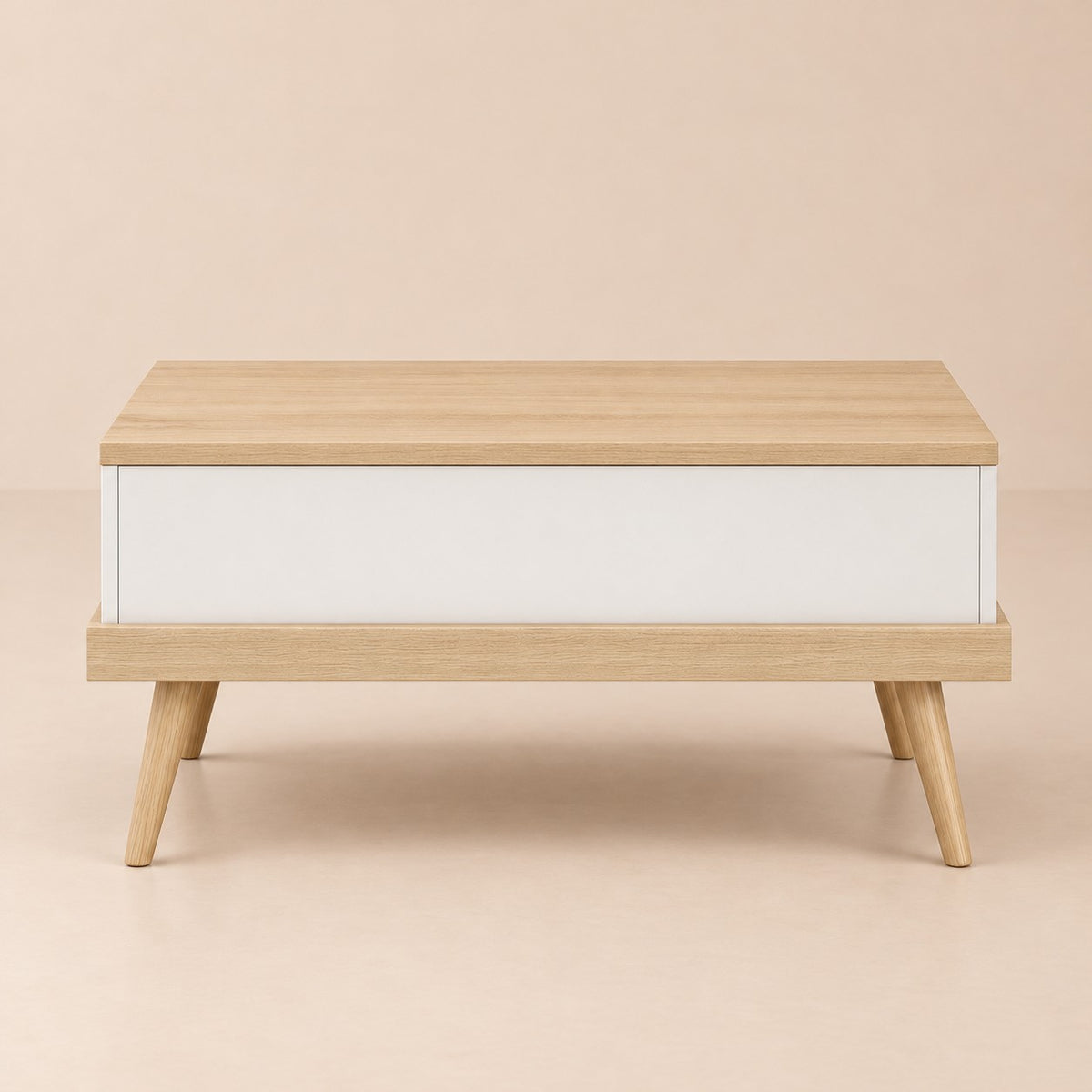 Table basse relevable bois et blanc, fermée