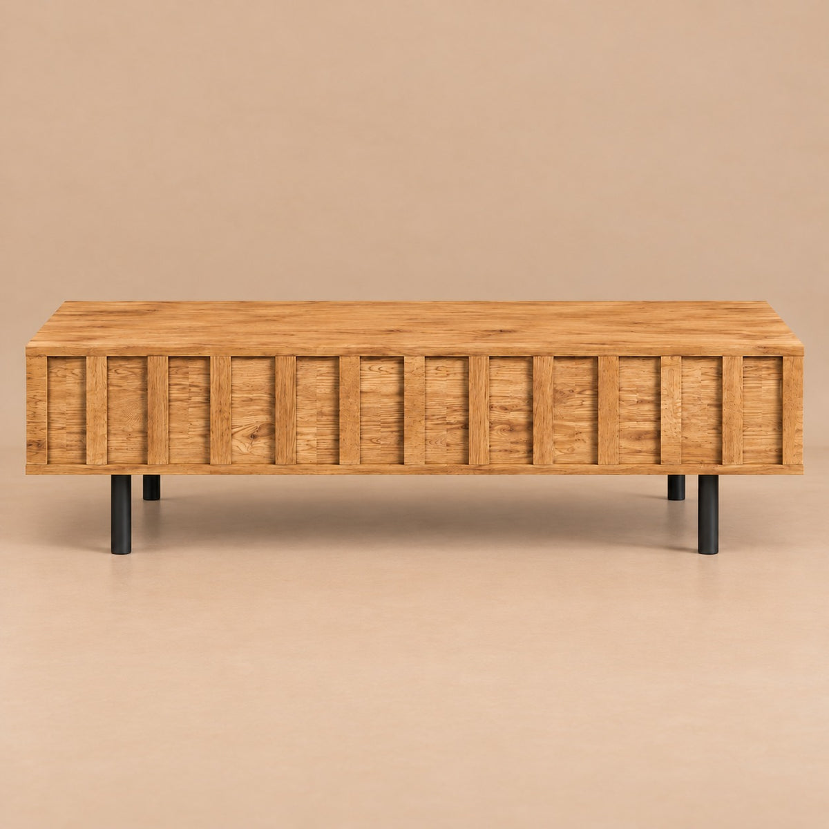 Table basse relevable effet chêne rainuré, fermée