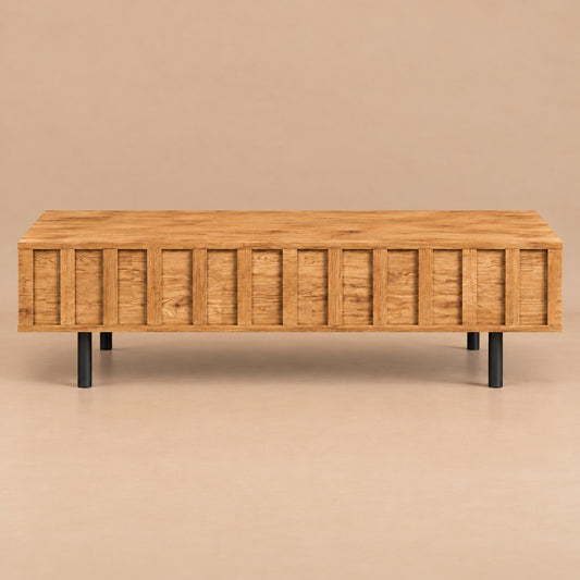 Table basse relevable effet chêne rainuré, fermée