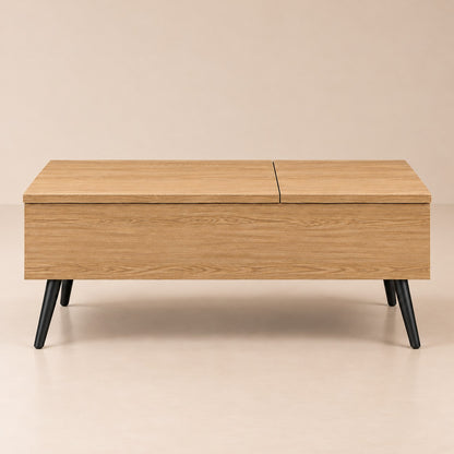 Table basse relevable double plateau bois, fermée