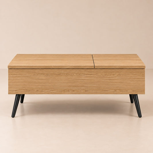 Table basse relevable double plateau bois, fermée